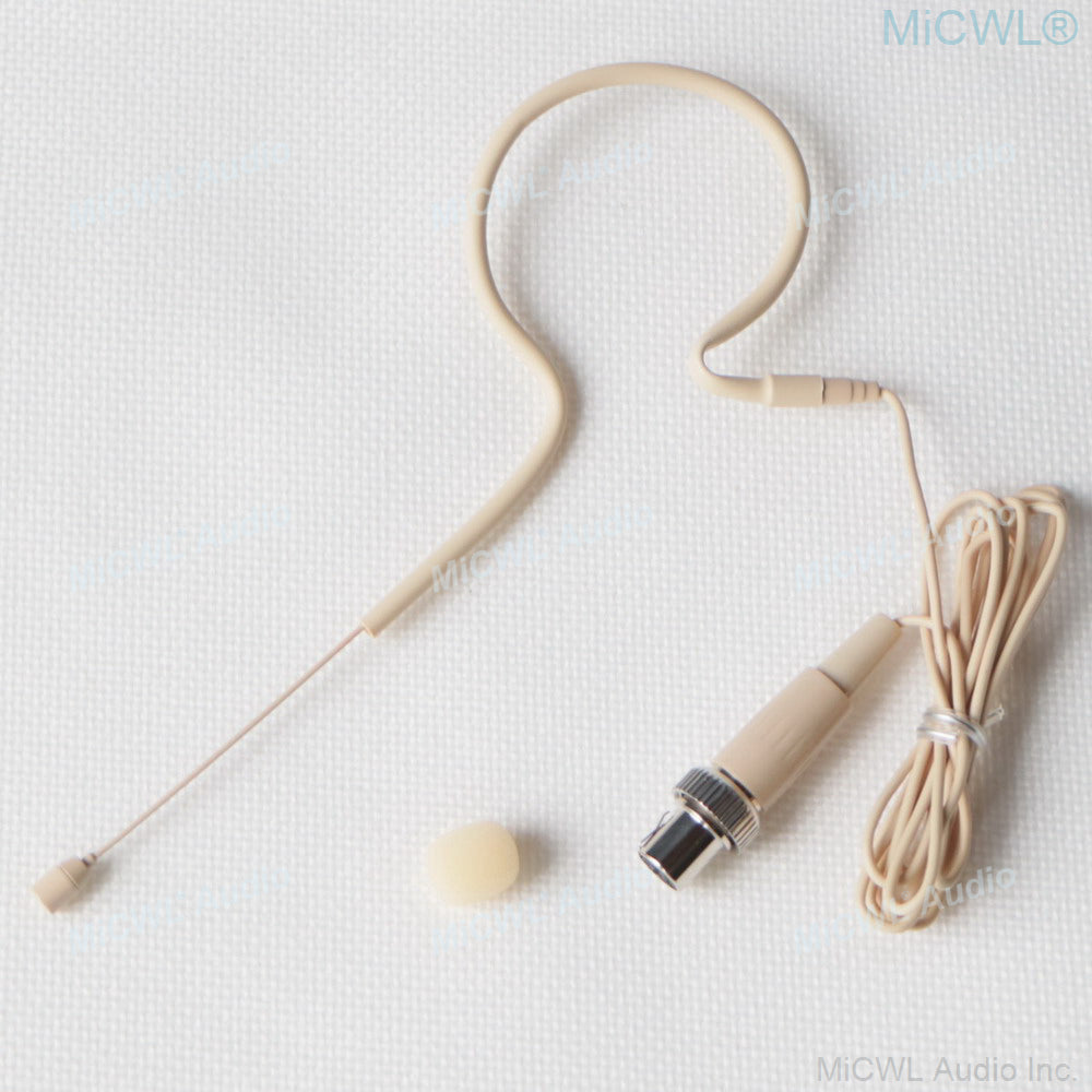 MiCWL B20 Beige Single Ear-Hook Headset Microphone for Sennheiser Shure AKG Samson MiPro Audio-Technica Wireless 6 Connector Options