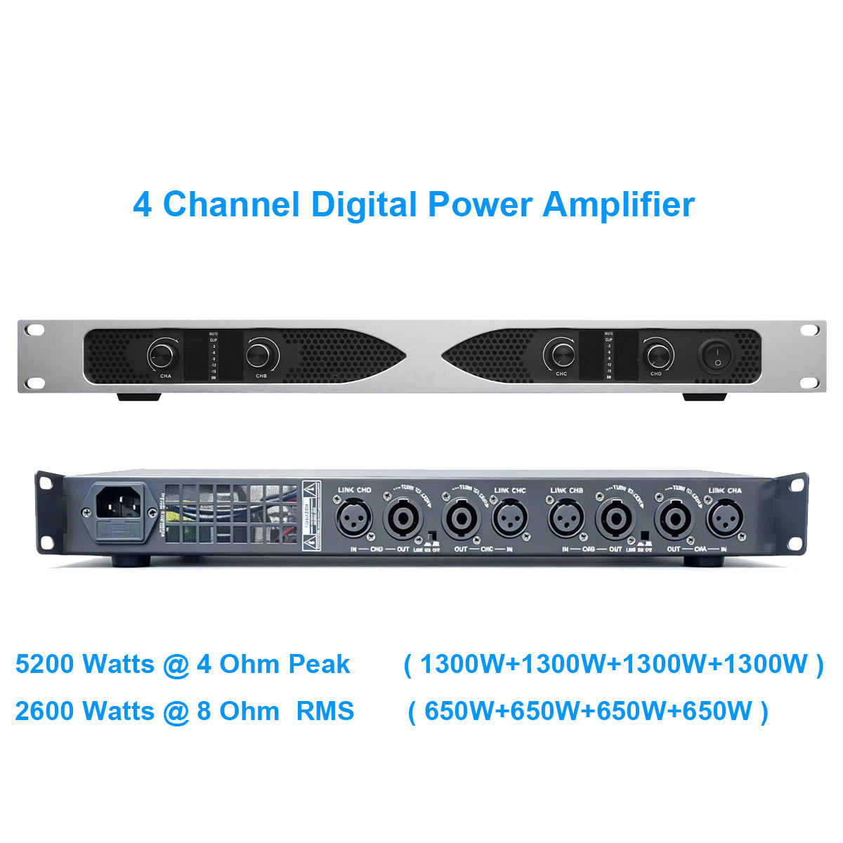Professional Tech 1200HD 4 Channel 6400W Digital Power Amplifier 4x650Watts AMP