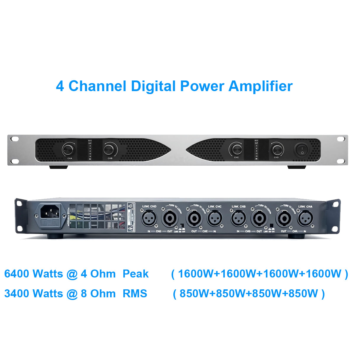 Professional Tech 1200HD 4 Channel 6400W Digital Power Amplifier 4x650Watts AMP