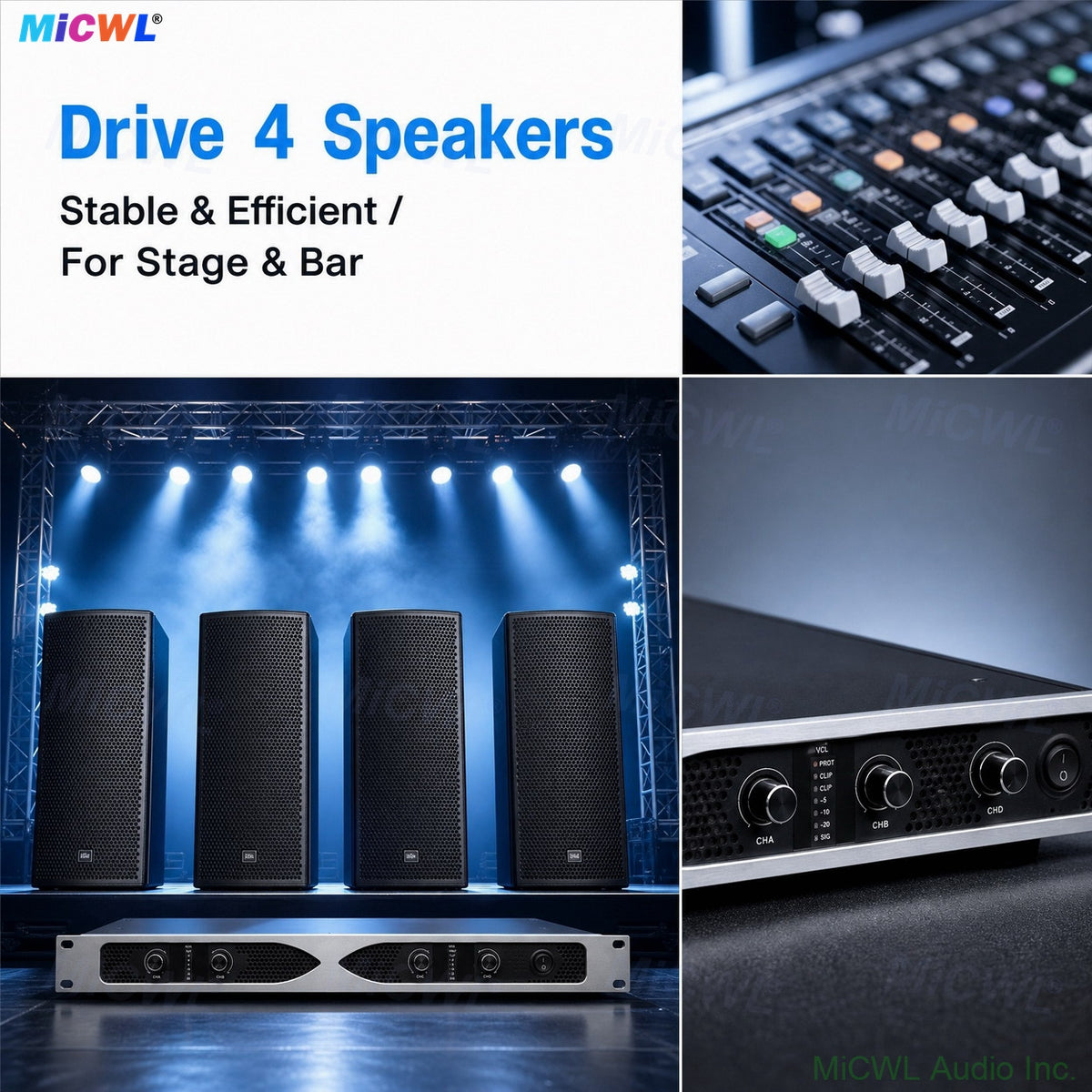 HD1200 4-Channel 6400W Digital Power Amplifier 1U Rack (4x8500W RMS 6x650W)