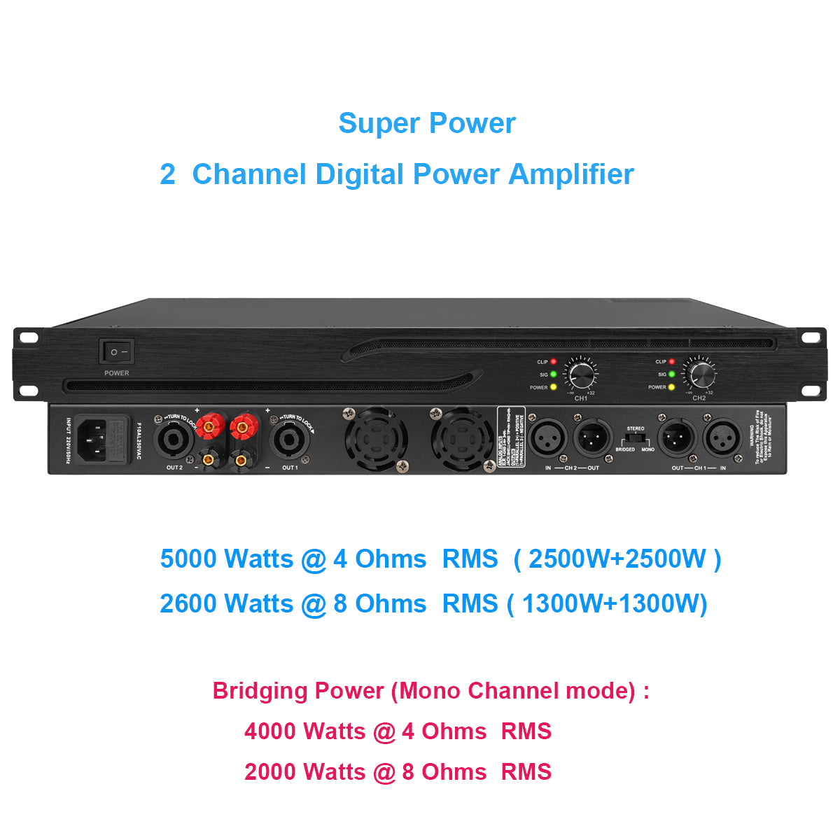 MiCWL CA5000 5000W 2-Channel Digital Pro Power Amplifier 1U Bridgeable