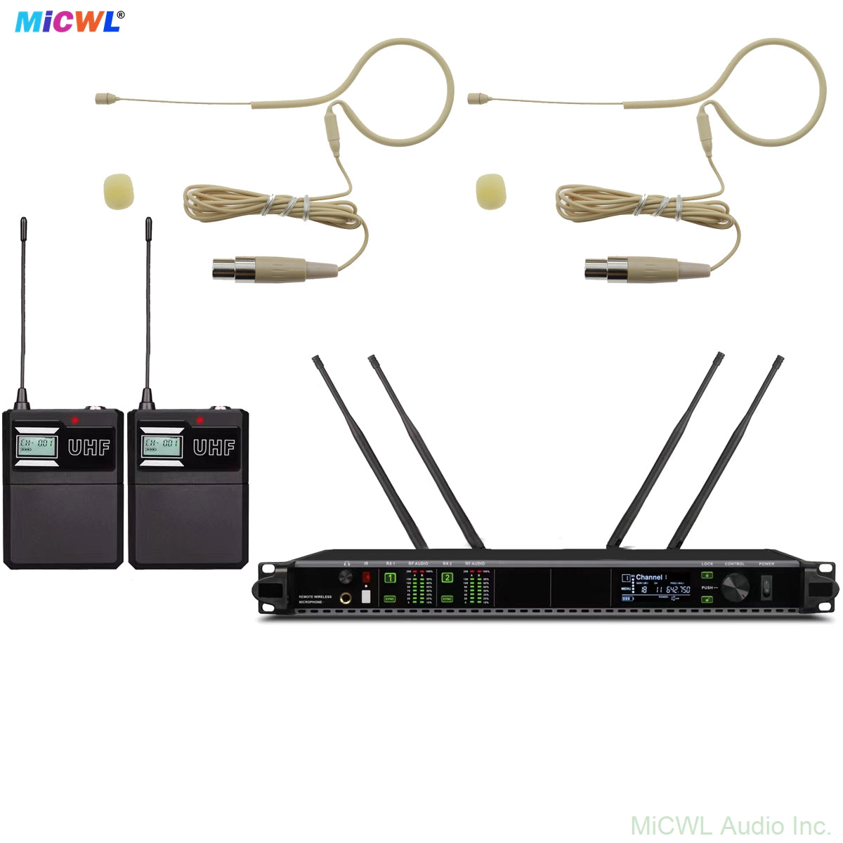 AD4D Dual-Channel UHF Digital Wireless MX153 Beige Earset System with Bodypack Transmitters