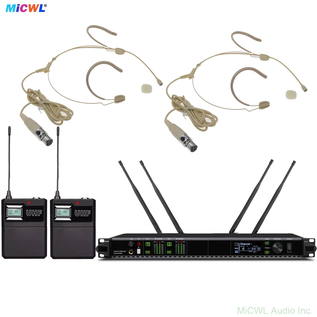 AD4D Dual-Channel UHF Digital Wireless SM28 Beige Headset System with Bodypack Transmitters
