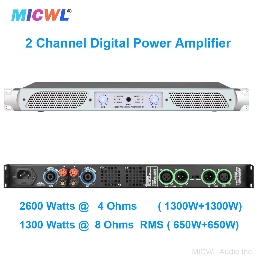 Professional Digital Power Amplifier CA6200-White 2000W 2-Channel 1U