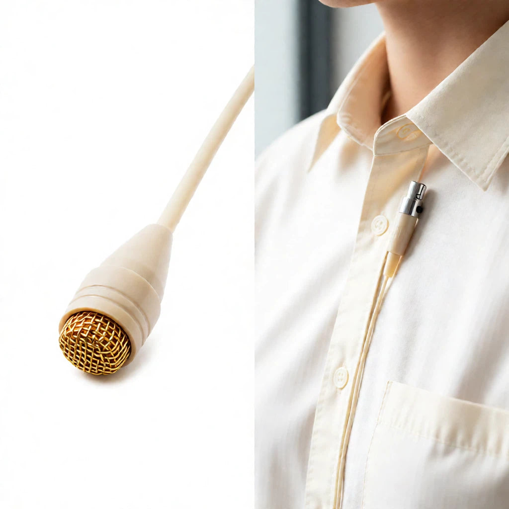 D6060 Omnidirectional Lavalier Microphone for Shure Bodypack – TA4F Mini XLR, Beige Lapel Mic, Windscreen Included