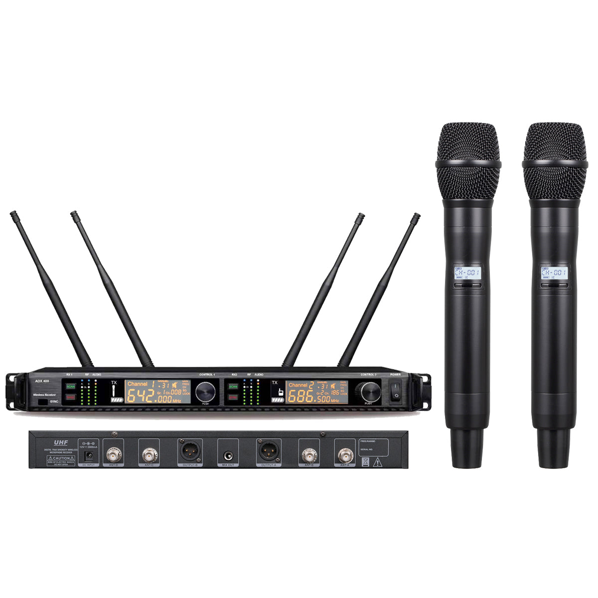 AD400 UHF Dual Channel Wireless Handheld Microphone System 4 Aerial 2 KSM9 Cardioid Handheld Sets
