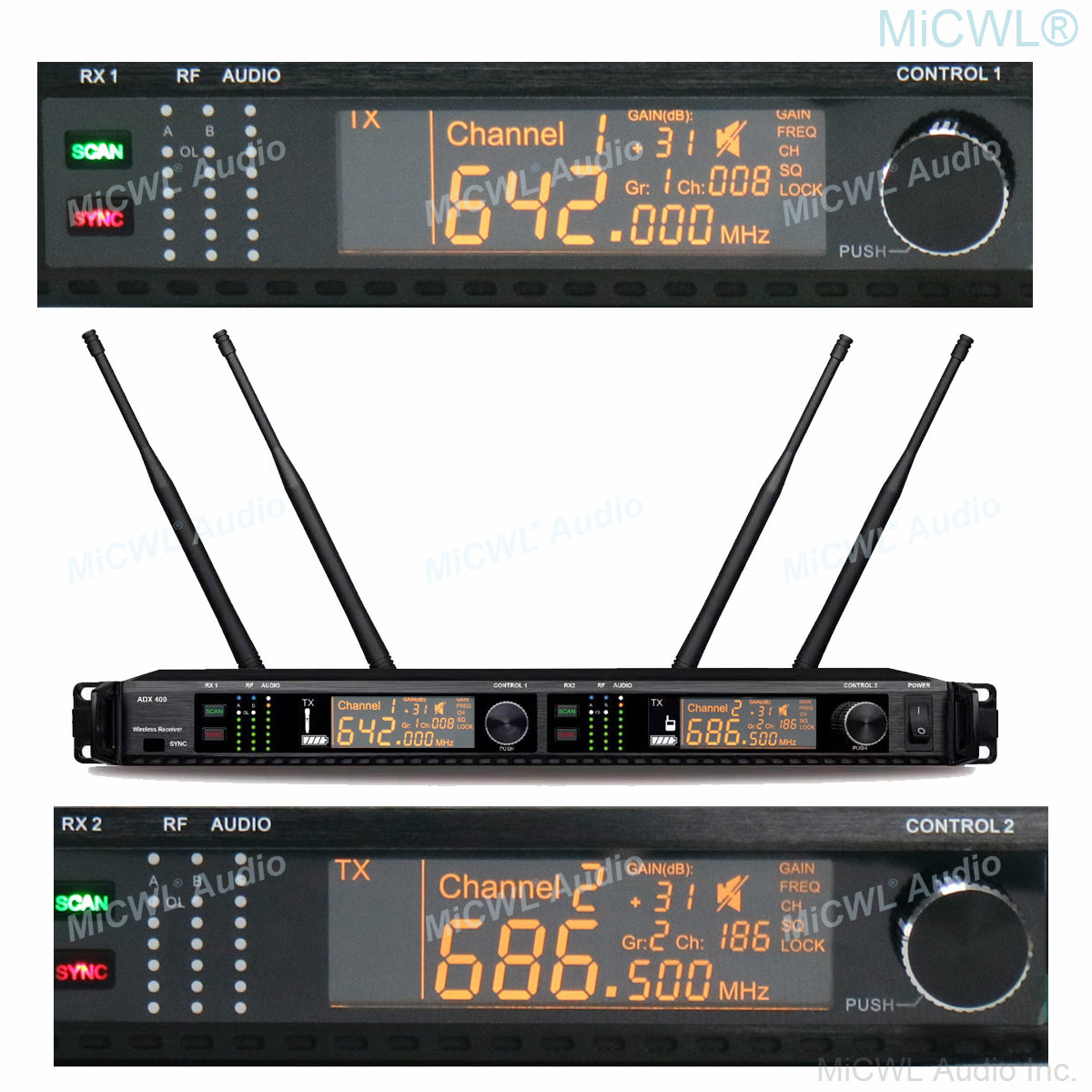 AD400 UHF Dual Channel Wireless Handheld Microphone System 4 Aerial 2 KSM9 Cardioid Handheld Sets