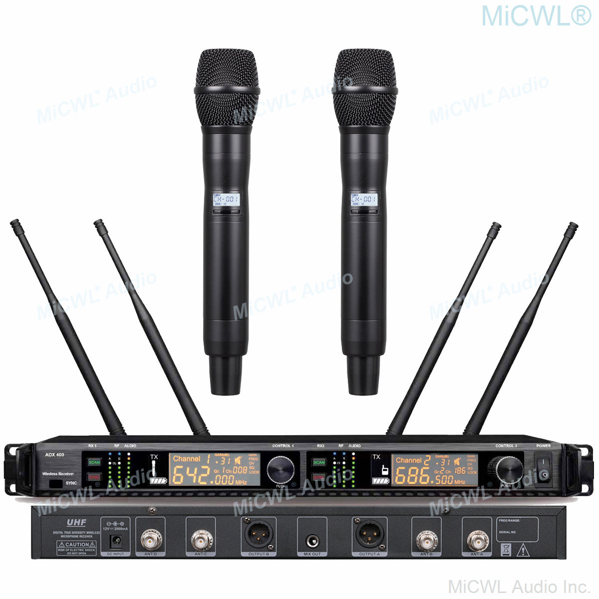 AD400 UHF Dual Channel Wireless Handheld Microphone System 4 Aerial 2 KSM9 Cardioid Handheld Sets