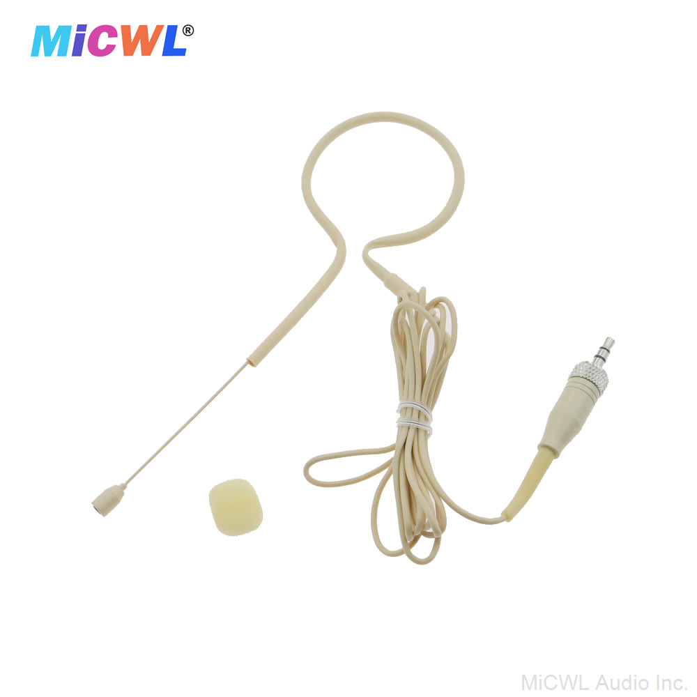 MiCWL B20 Beige Single Ear-Hook Headset Microphone for Sennheiser Shure AKG Samson MiPro Audio-Technica Wireless 6 Connector Options