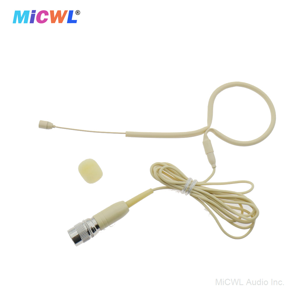MiCWL B20 Beige Single Ear-Hook Headset Microphone for Sennheiser Shure AKG Samson MiPro Audio-Technica Wireless 6 Connector Options