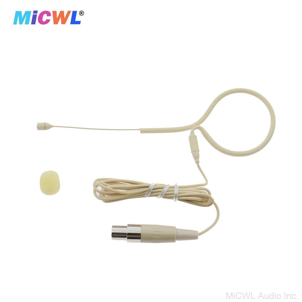 MiCWL B20 Beige Single Ear-Hook Headset Microphone for Sennheiser Shure AKG Samson MiPro Audio-Technica Wireless 6 Connector Options