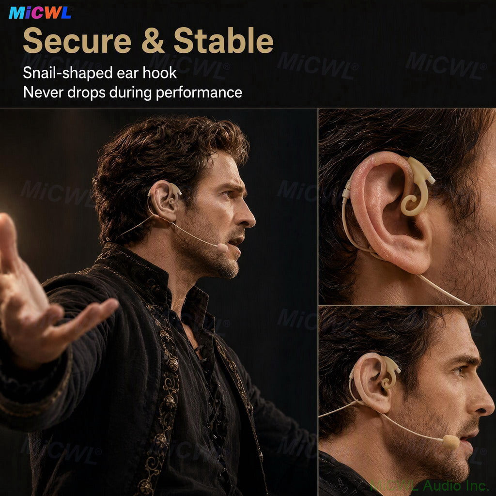 Beta-12 Beige Spiral Ear-Hook Omni Headset Mic Detachable Cable For Sennheiser Shure MiPro AKG Wireless Bodypack