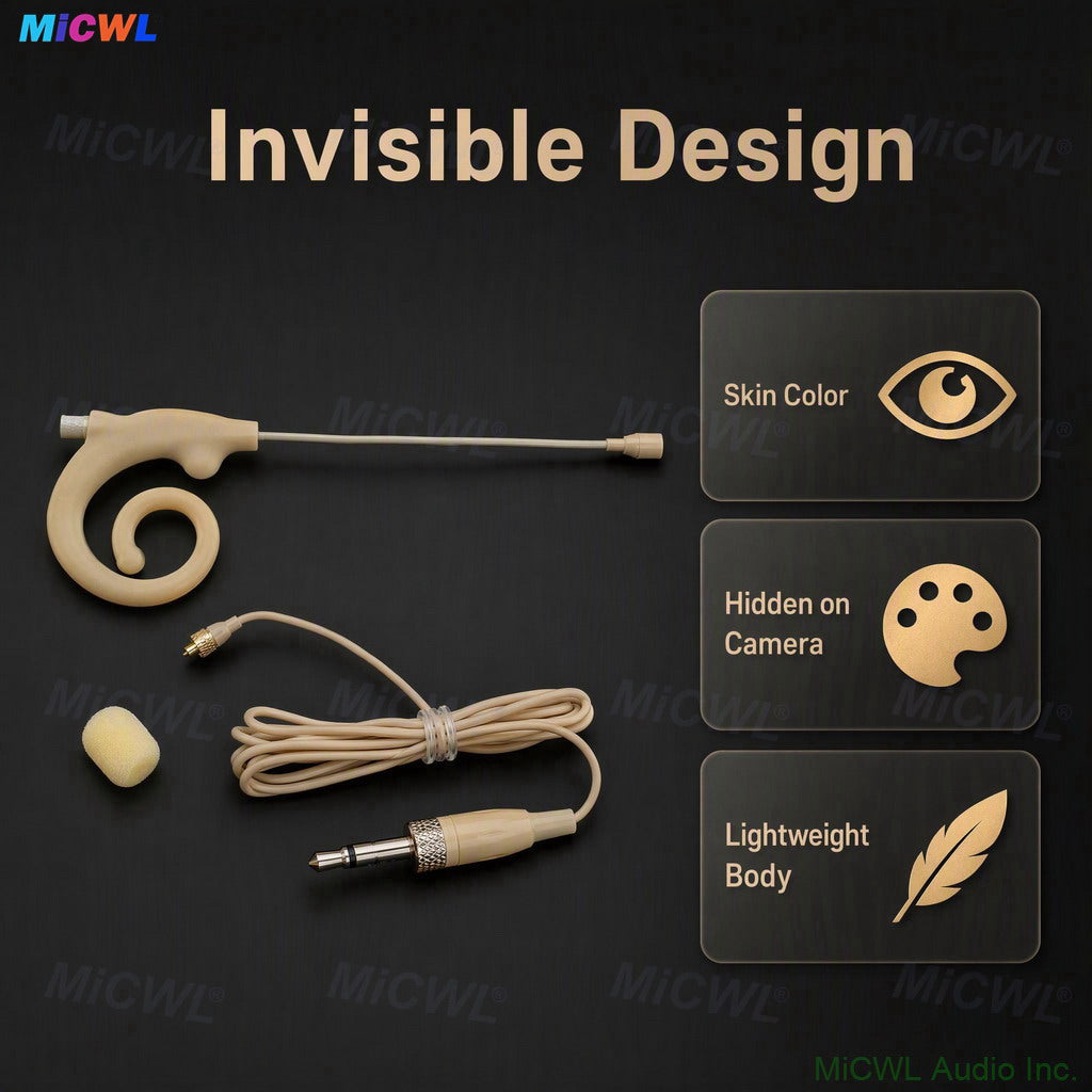 Beta-12 Beige Spiral Ear-Hook Omni Headset Mic Detachable Cable For Sennheiser Shure MiPro AKG Wireless Bodypack