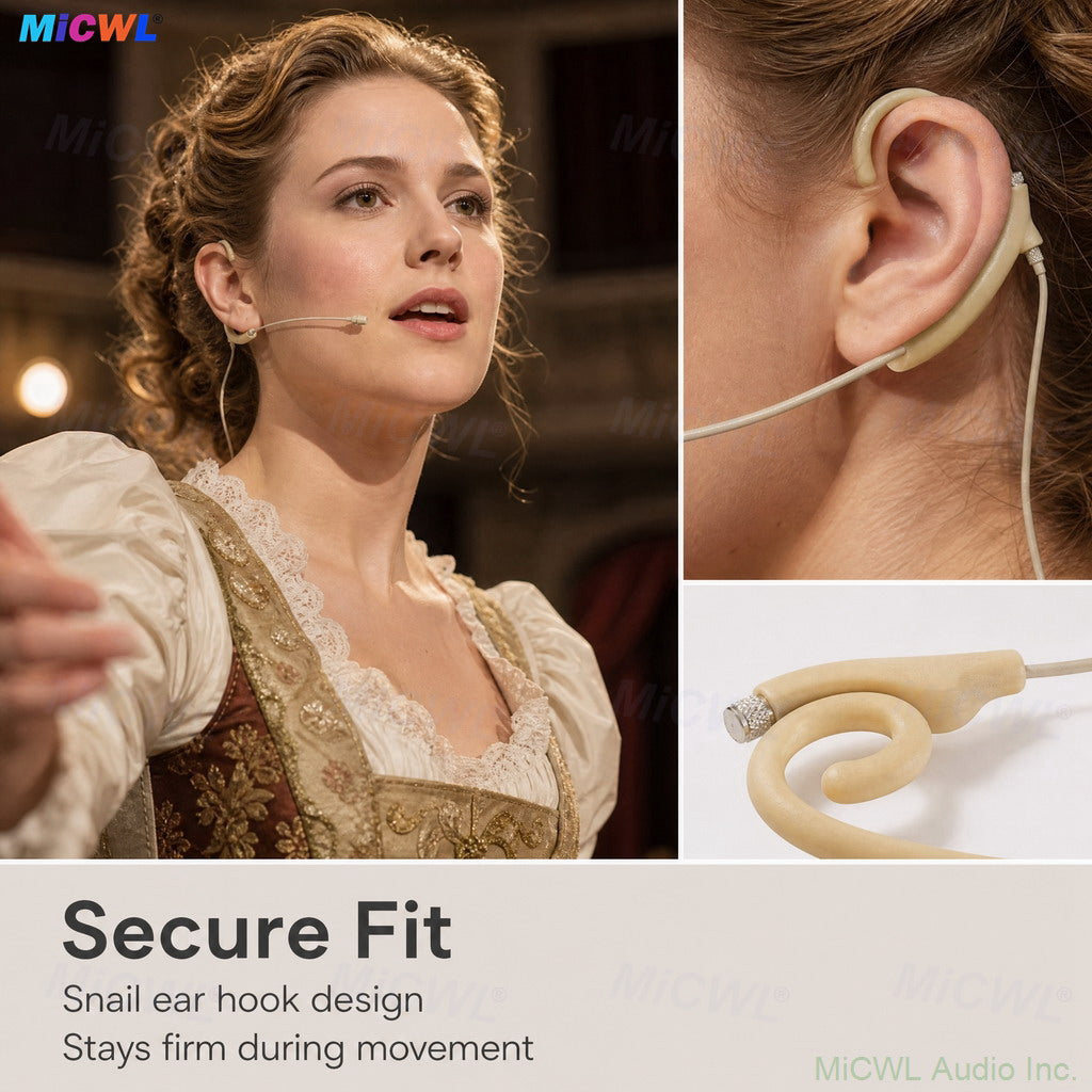 Beta-12 Beige Spiral Ear-Hook Omni Headset Mic Detachable Cable For Sennheiser Shure MiPro AKG Wireless Bodypack