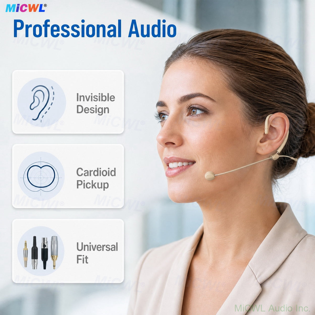 Premium Beta53 Cardioid Headset Microphone for Shure Sennheiser AKG MiPro Audio‑Technica & PC – 6 Connectors Beige