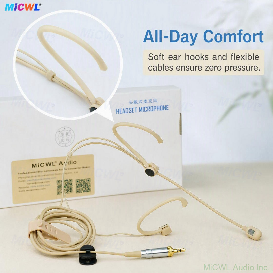 Beta-54 Beige Headset Microphone for Shure Sennheiser AKG Wireless Systems with Zipper Box Cardioid Core