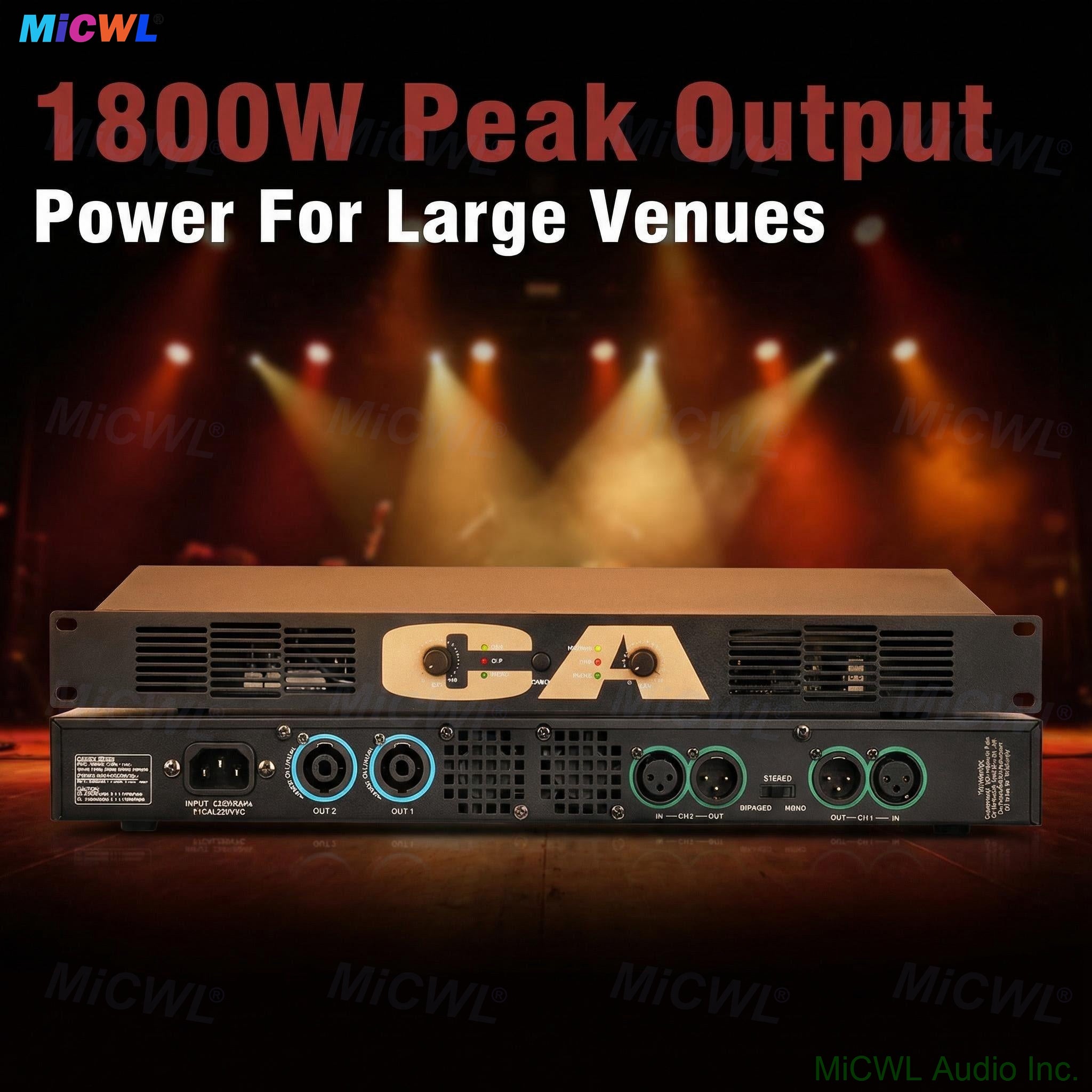 1800W 2-Channel 1U Digital Power Amplifier – 450W RMS per Channel @ 8Ω, Rack-Mount for Stage, KTV, Bar