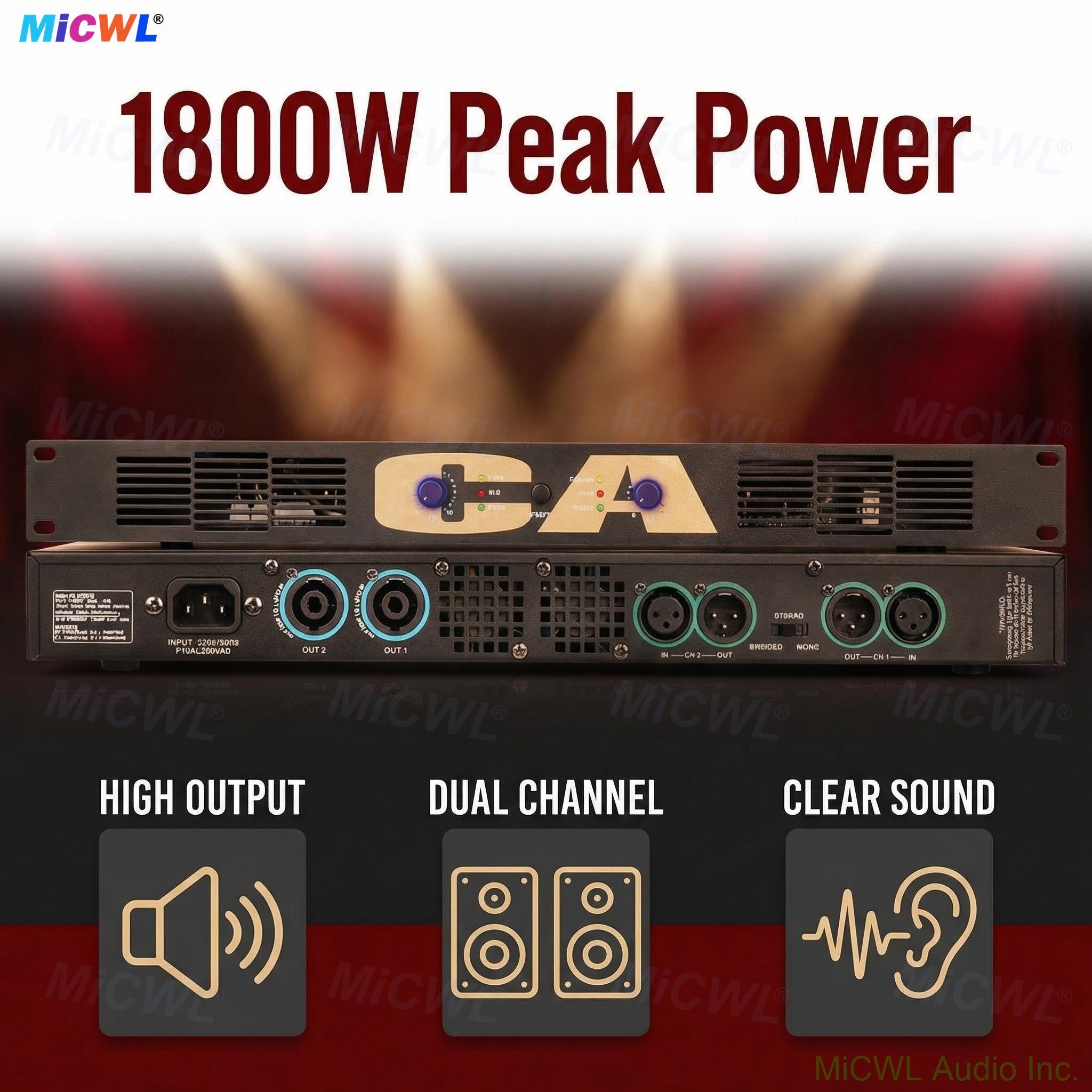CA450 2-Channel 900W RMS Digital Pro Amplifier 1U Rack 1800W Peak