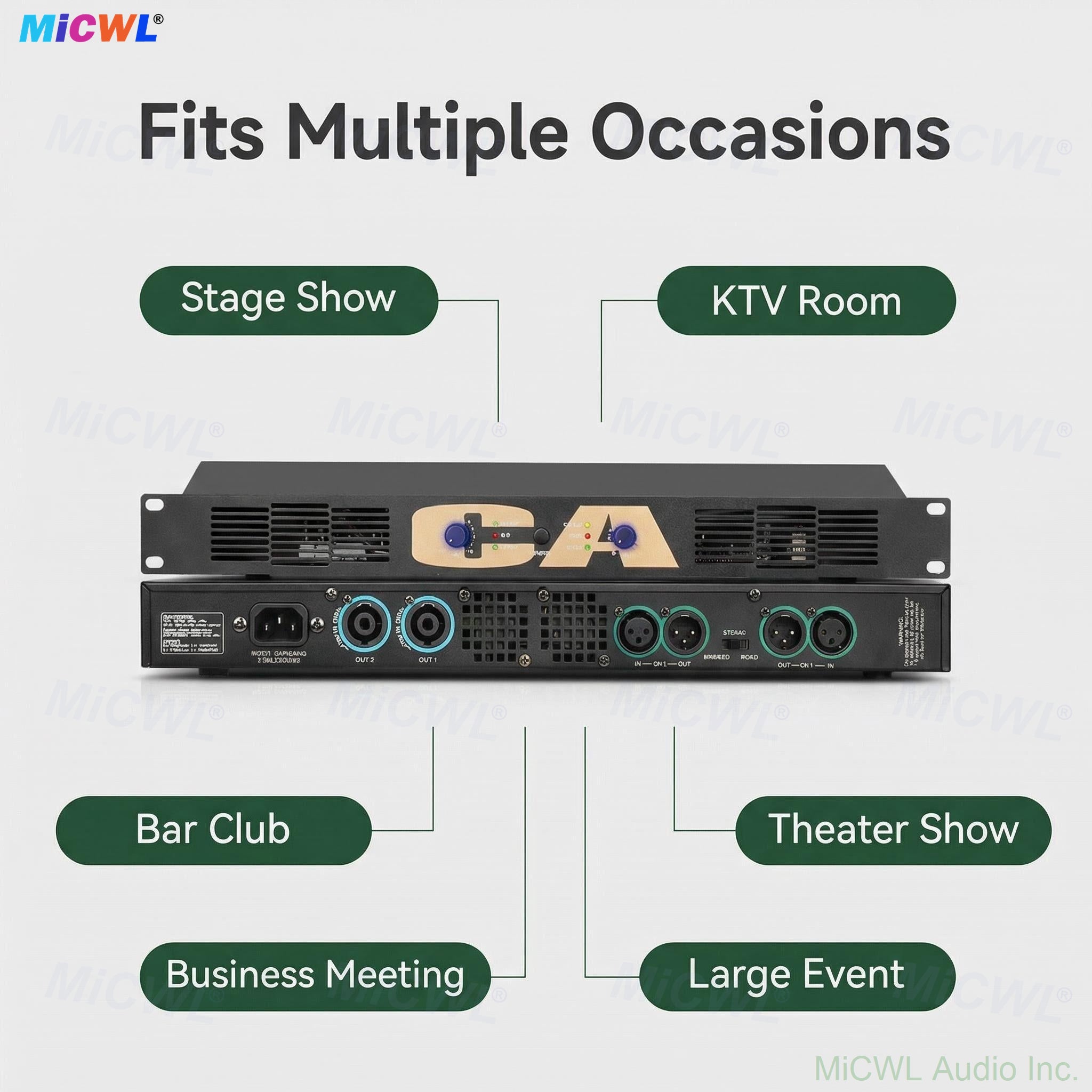 1800W 2-Channel 1U Digital Power Amplifier – 450W RMS per Channel @ 8Ω, Rack-Mount for Stage, KTV, Bar