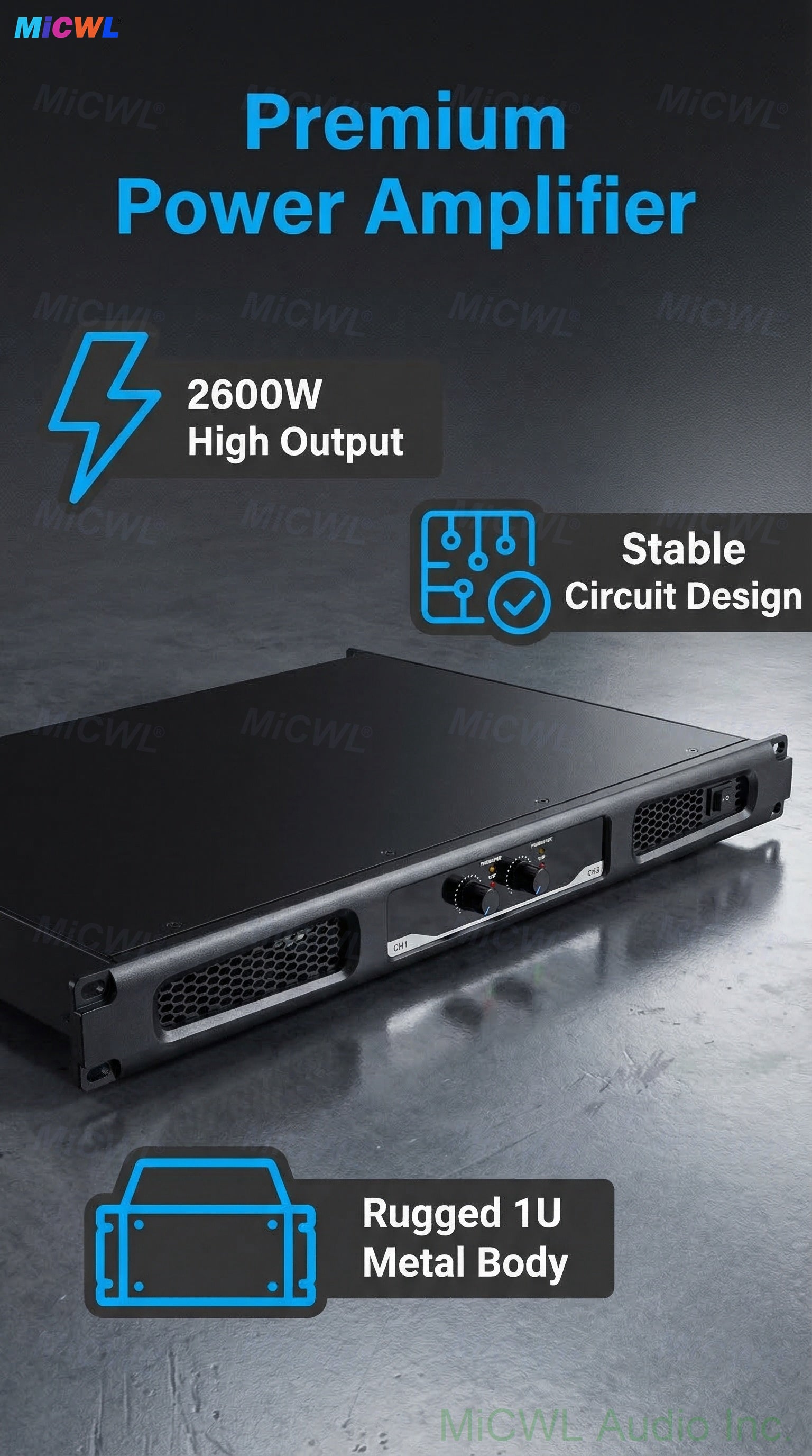 Professional XLC-21300 2 Channel Digital Power Amplifier 2600W For Stage DJ Karaoke 1U Rack