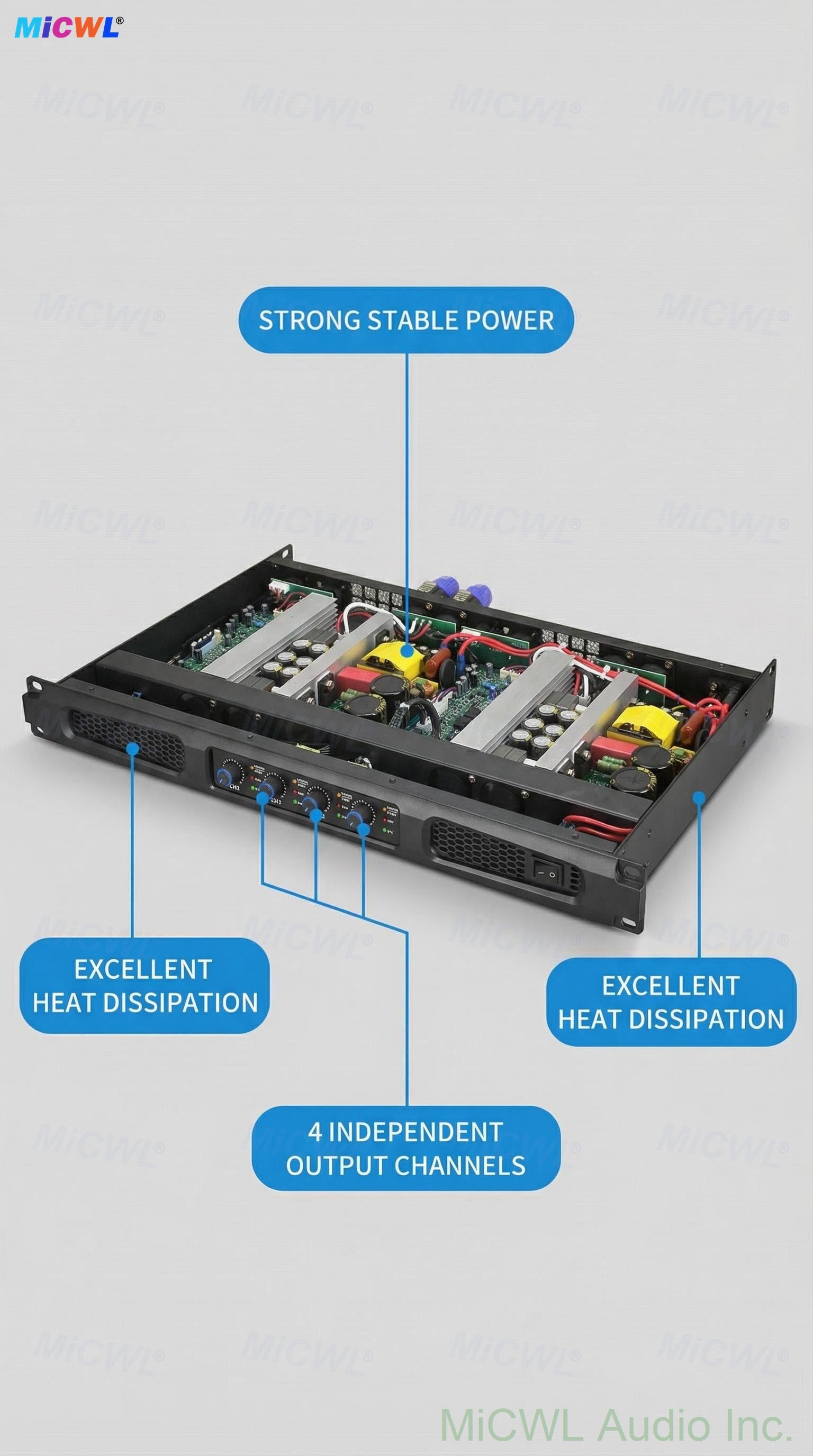 XLC4130 Professional 5200W 4-Channel Digital Power Amplifier 1U Rack For Stage Karaoke