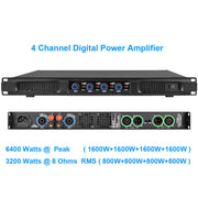 MiCWL CA6400 4-Channel 3200W RMS Digital Pro Amplifier 1U Rack Mount