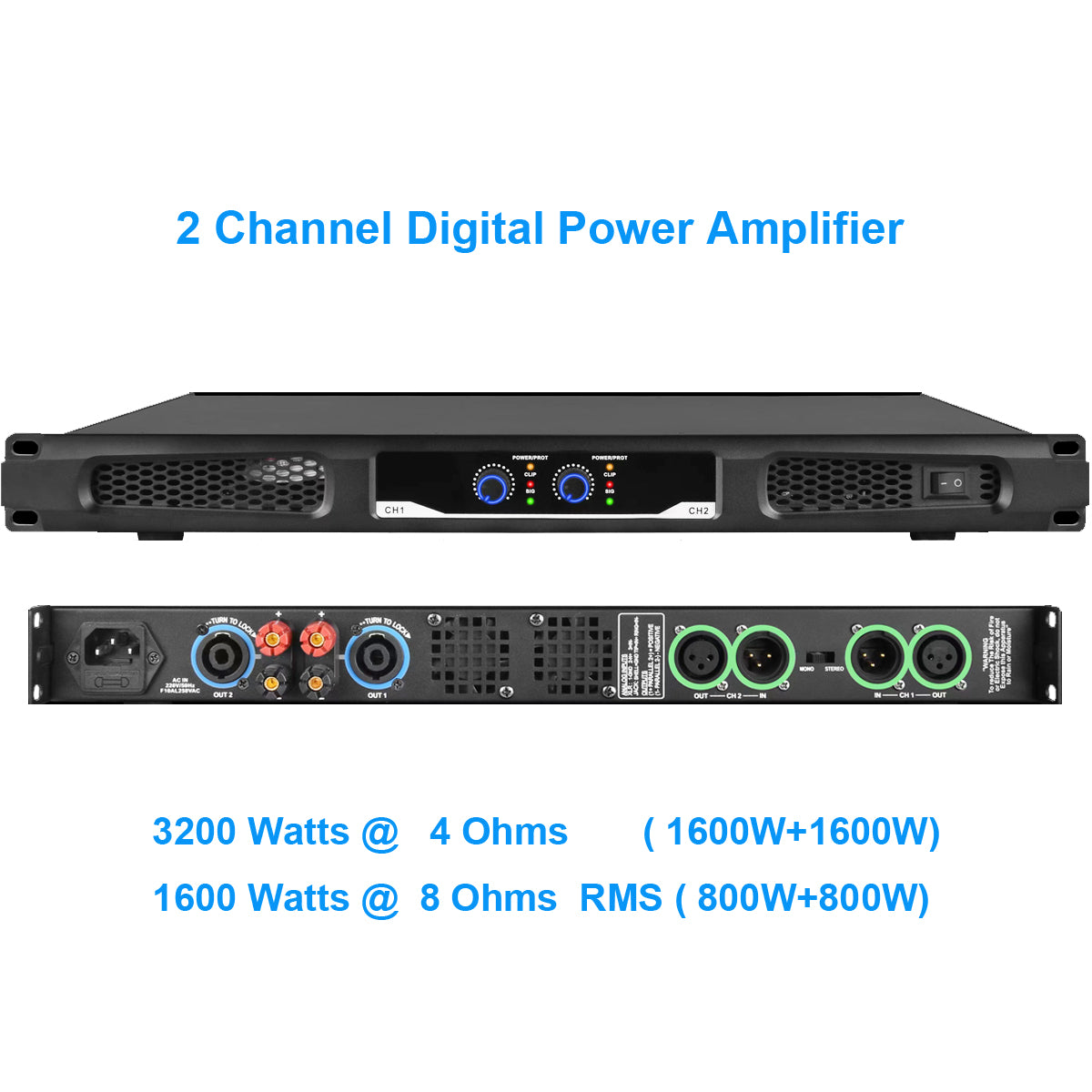 CA6200 2-Channel Digital Power Amplifier – 3200W Peak, 1U Rack-Mount, Class-D for Concert Stage & Live Sound - Main Product Shot