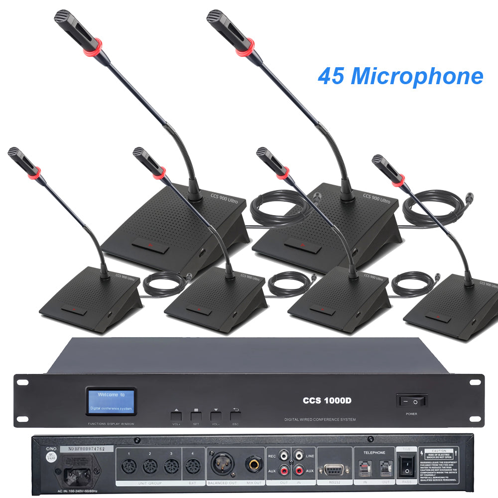 Professional 45 Table CCS900 Ultra Digital Conference Wired System 25 Gooseneck Desktop Mics Built-in Speaker Discussion Meeting Room Audio Solution
