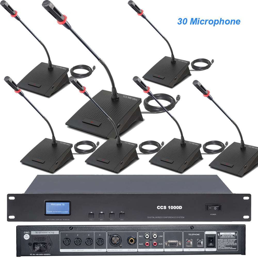 CCS900 Ultra 30-Unit Digital Wired Conference Microphone System – 30 Gooseneck Mics Table Builit-in Speaker