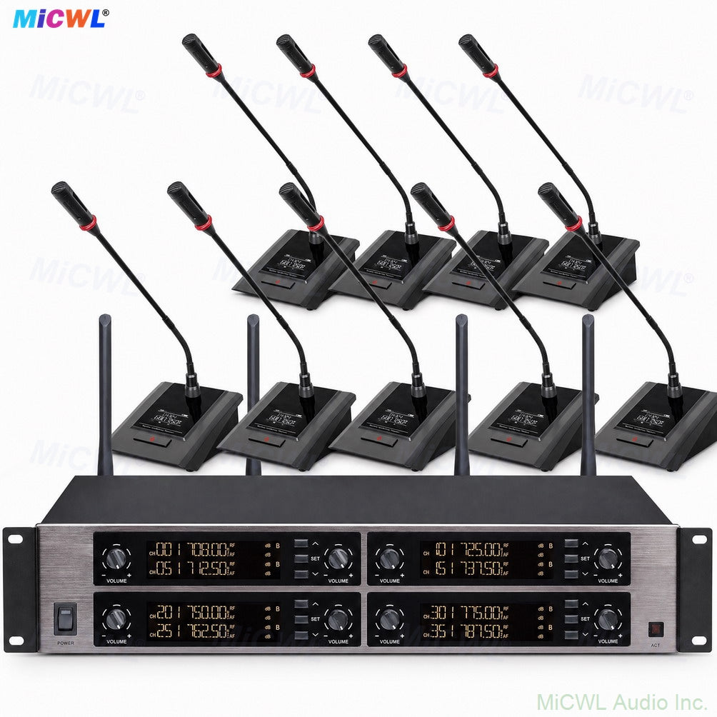 MiCWL D3900 8-Channel Wireless Gooseneck Conference System 8x A116 LED Desktop Microphone