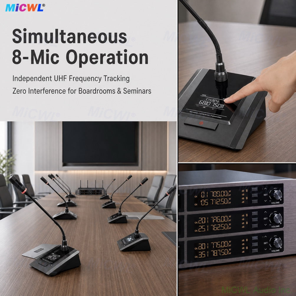 MiCWL D3900 8-Channel Wireless Gooseneck Conference System 8x A116 LED Desktop Microphone