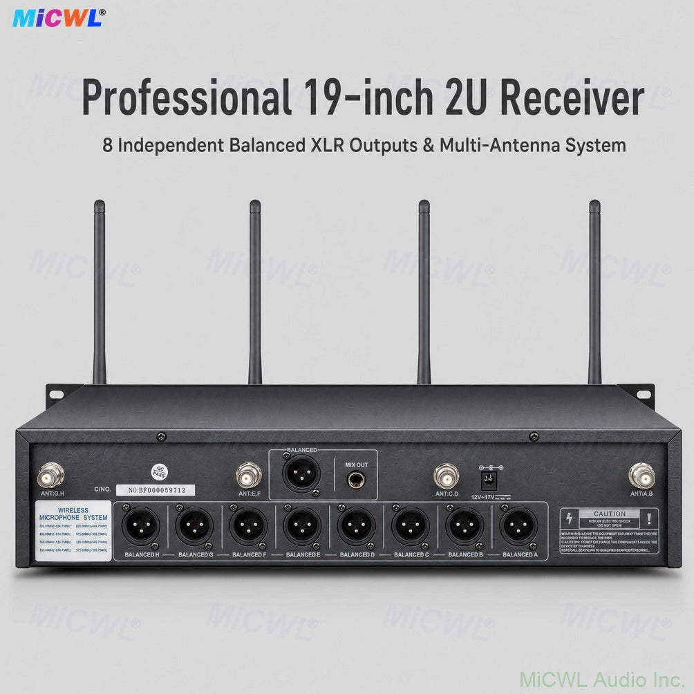MiCWL D3900 8-Channel Wireless Gooseneck Conference System 8x A116 LED Desktop Microphone