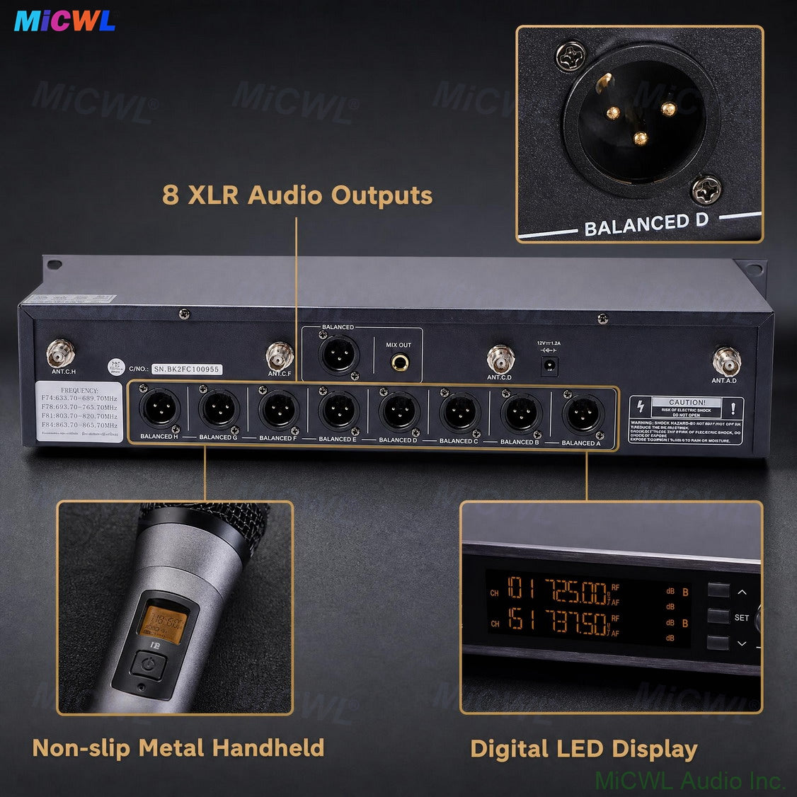 MiCWL D3900 8-Channel Digital Wireless Handheld Microphone System