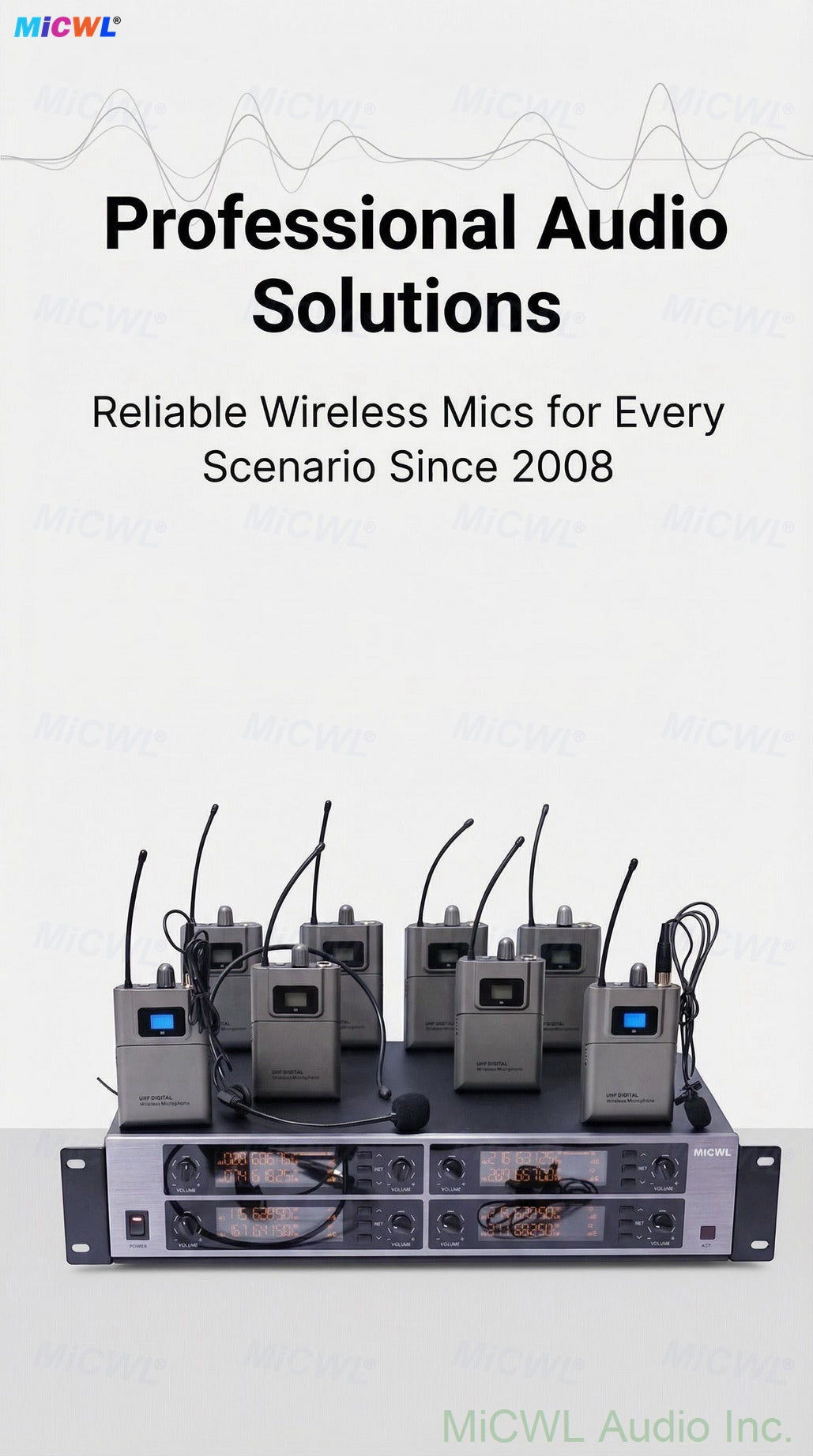 MiCWL D3900 8-Channel Digital Wireless 8 Bodypack System 8 Lavalier 8 Headset Microphone