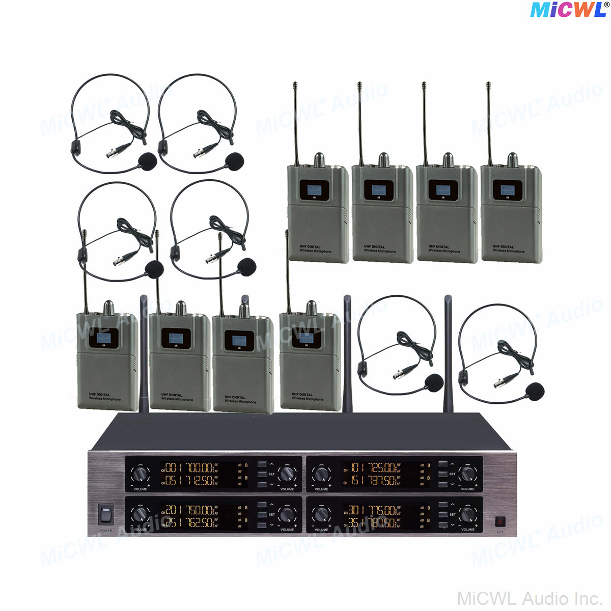 MiCWL D3900 8-Channel Digital Wireless 8 Bodypack System 8 Lavalier 8 Headset Microphone