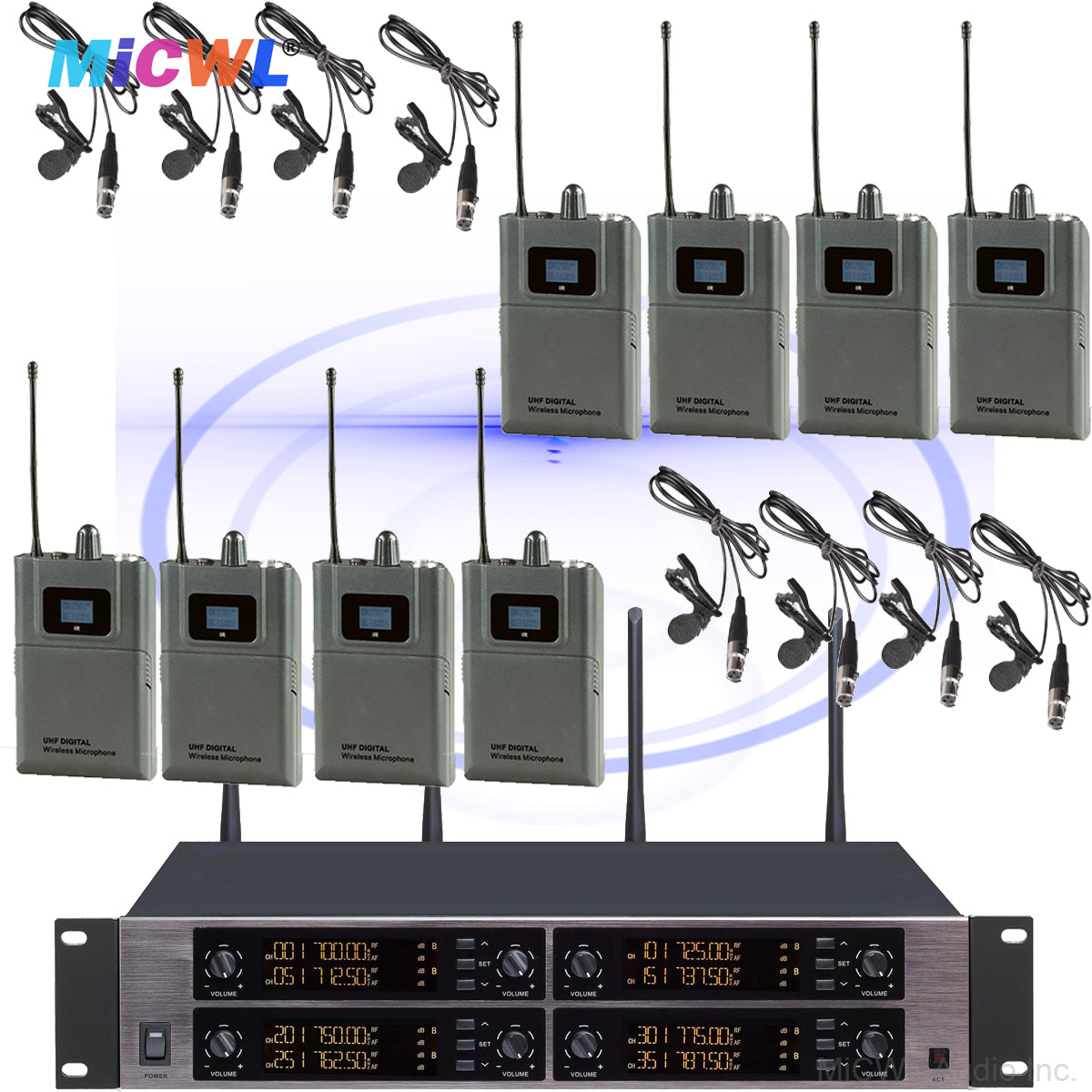 MiCWL D3900 8-Channel Digital Wireless 8 Bodypack System 8 Lavalier 8 Headset Microphone
