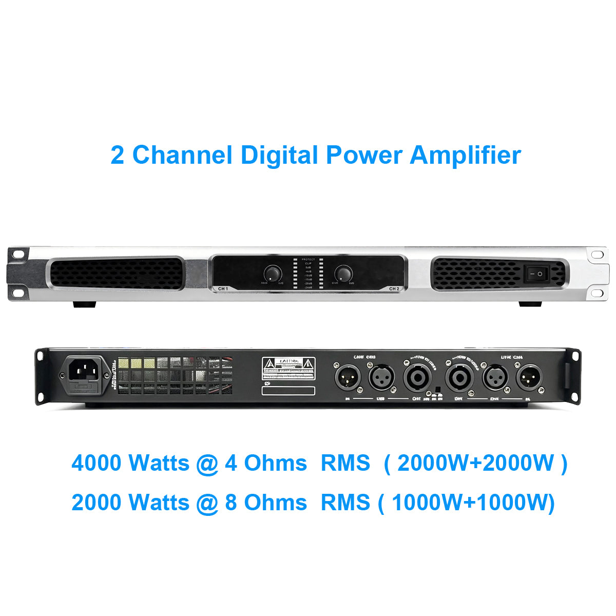 New Generation DB12 Silver 2CH Digital Power Amplifier 1U 4000W AMP For Stage DJ Karaoke Speaker