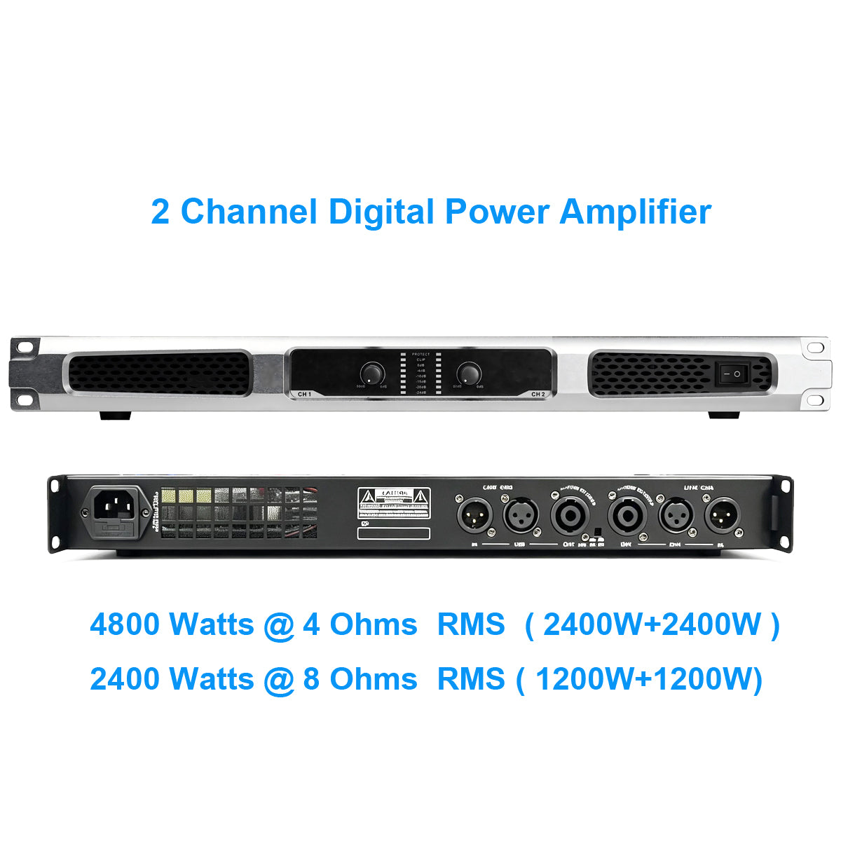 New Generation DB12 Silver 2CH Digital Power Amplifier 1U 4000W AMP For Stage DJ Karaoke Speaker