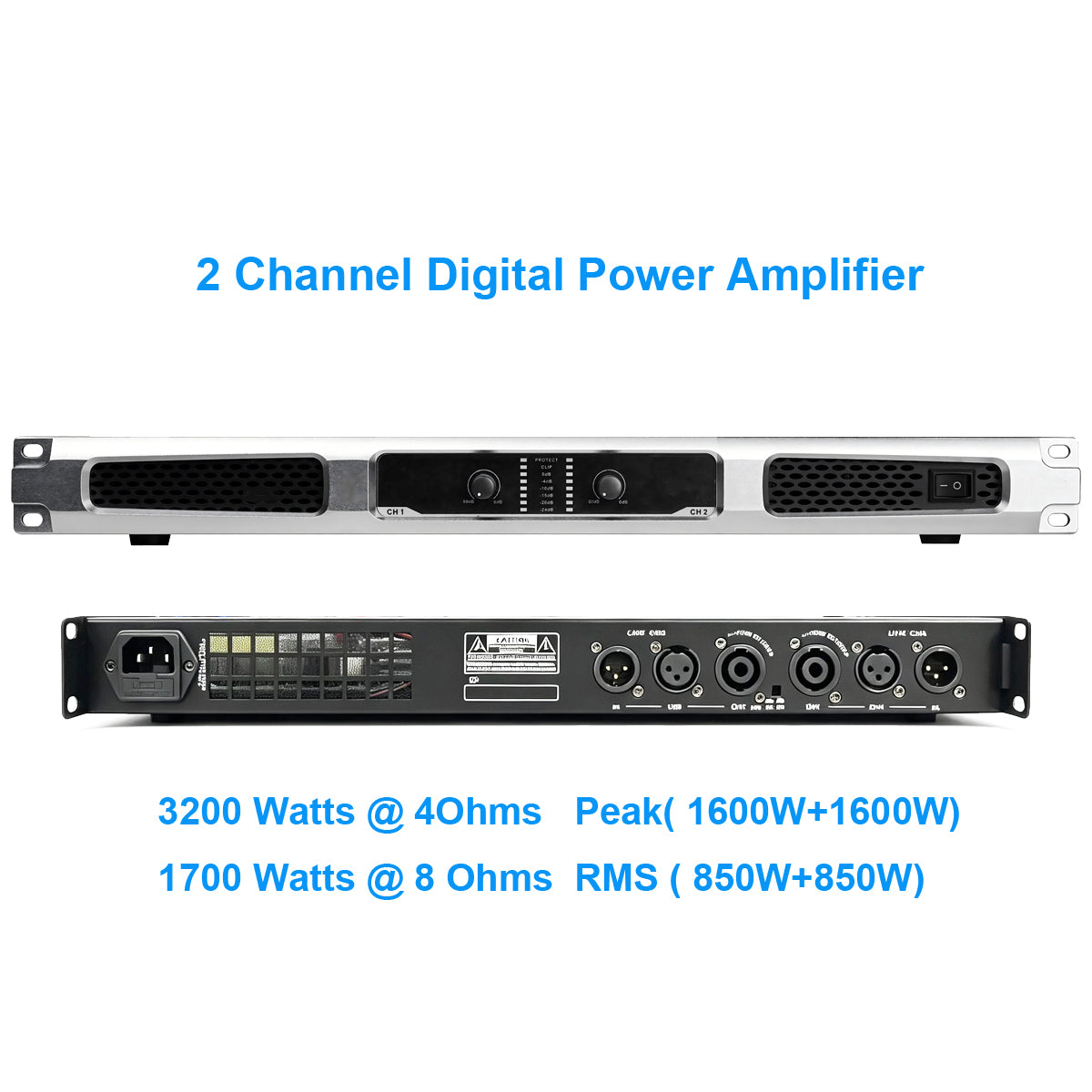 New Generation DB12 Silver 2CH Digital Power Amplifier 1U 4000W AMP For Stage DJ Karaoke Speaker