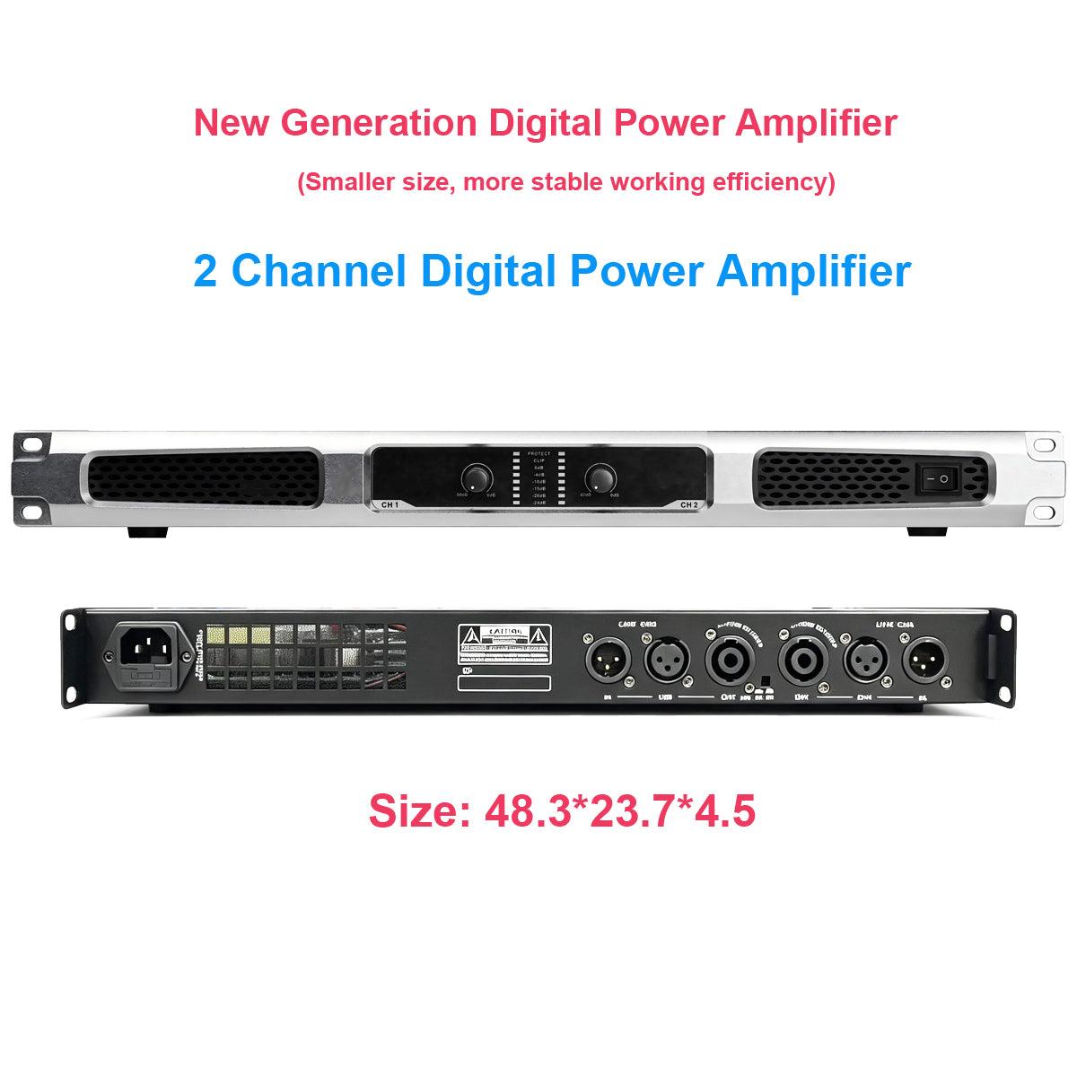 New Generation DB12 Silver 2CH Digital Power Amplifier 1U 4000W AMP For Stage DJ Karaoke Speaker