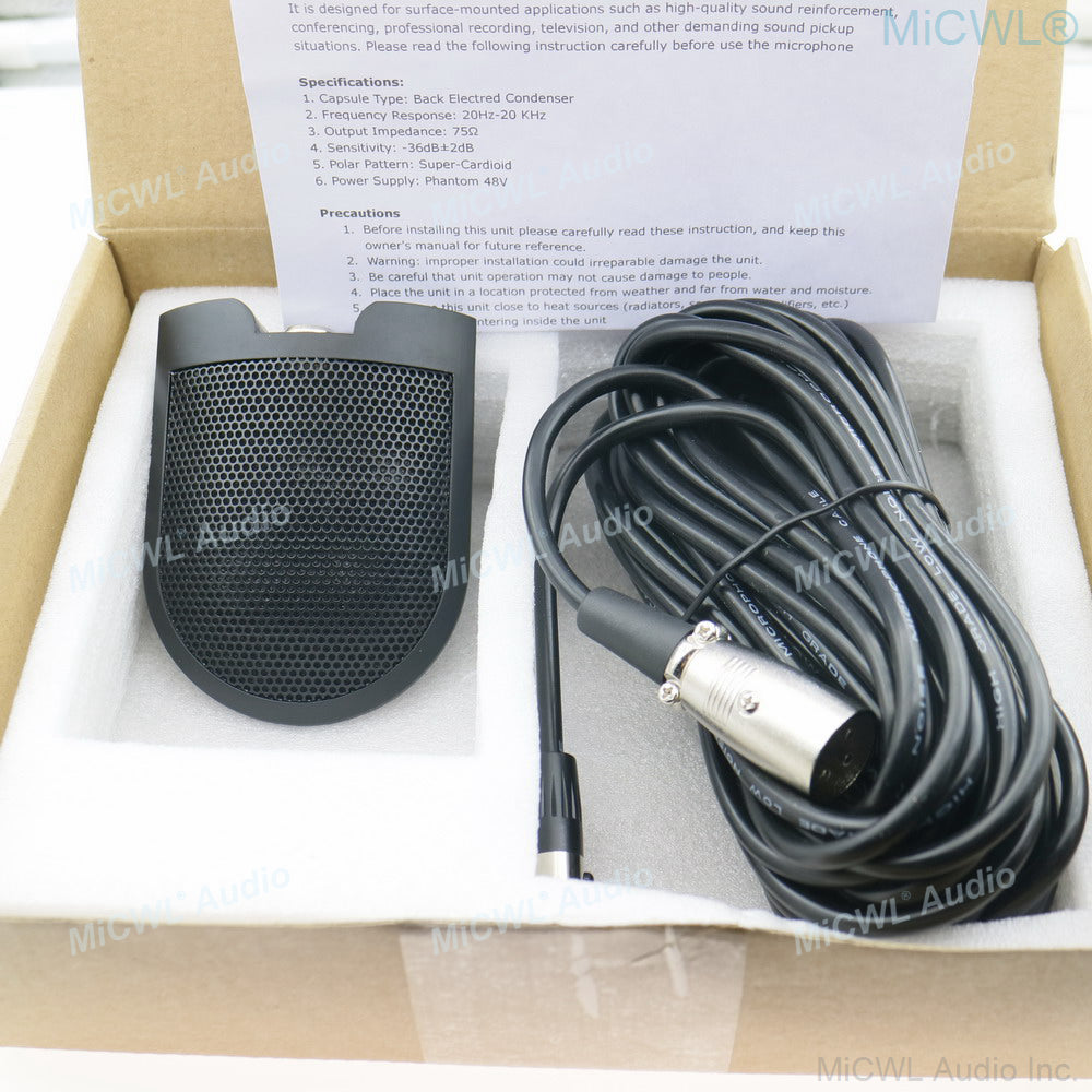 MiCWL BM-630 Hypercardioid Boundary Conference Microphone – XLR Phantom Power, 6m Cable