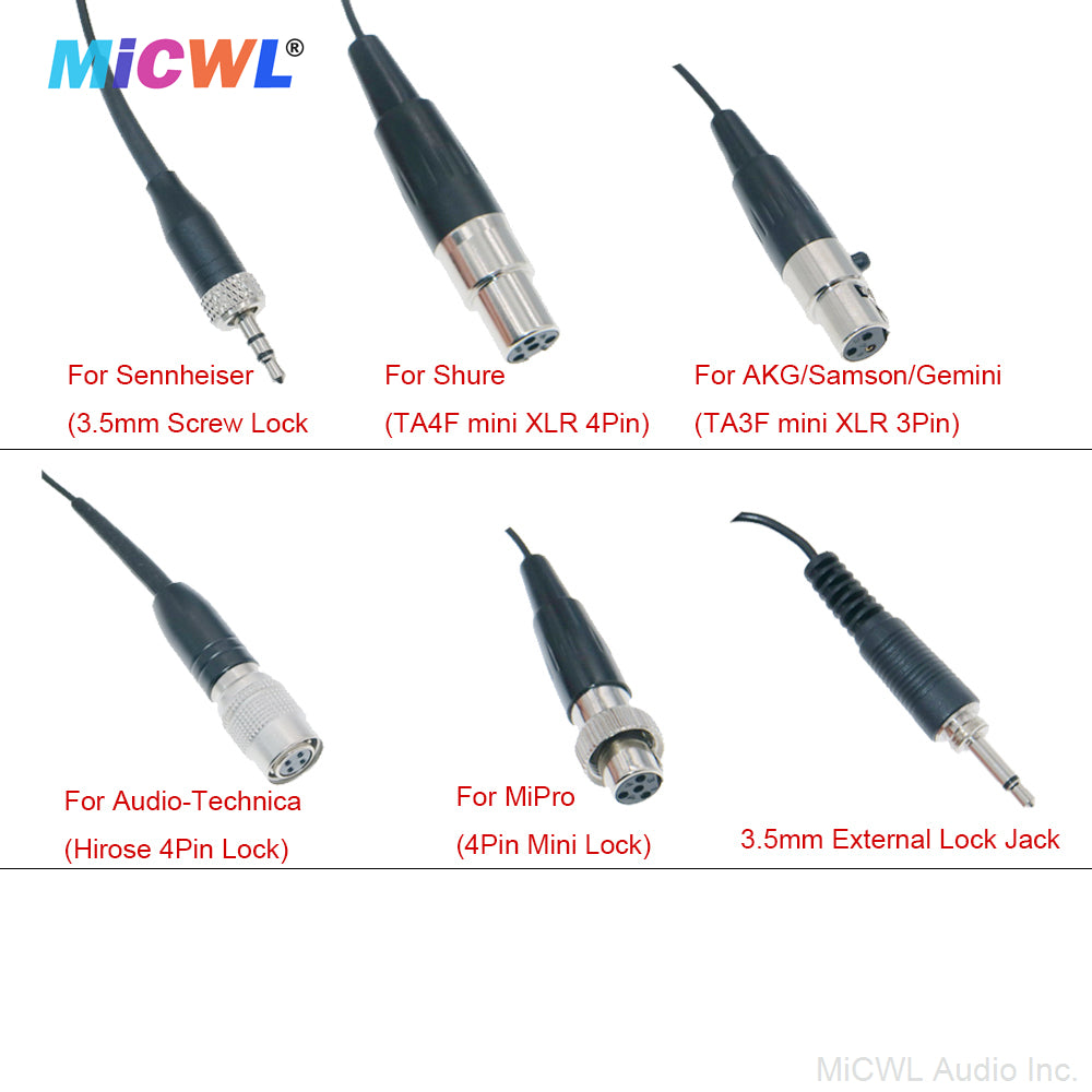 MiCWL B40 Black Double Ear Headset Microphone for Sennheiser Shure AKG Samson MiPro Audio-Technica Wireless with 6 Connector Options