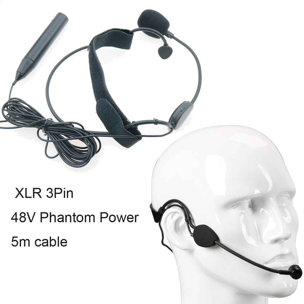 ME3 XLR 3-Pin Cardioid Headset Microphone with 5m Cable for Audio Mixer 48V Phantom Power