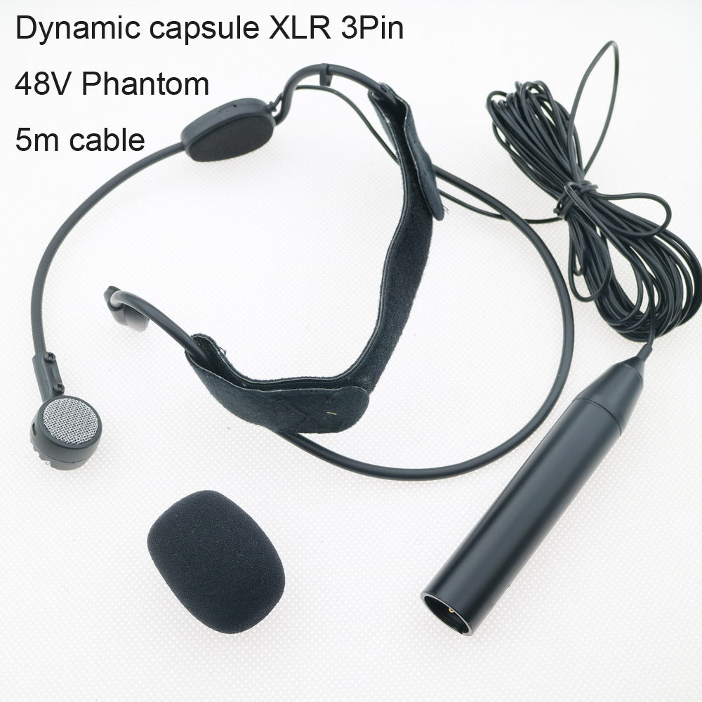 ME3 XLR 3-Pin Cardioid Dynamic Headset Mic with 5m Cable For Mixer Stage Broadcast 48V Phantom Power