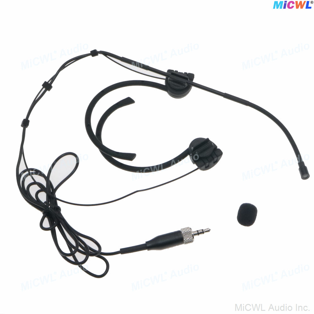 MiCWL Black OM12 Foldable Dual Ear-Hook Headset Microphone for Sennheiser 3.5mm Locking