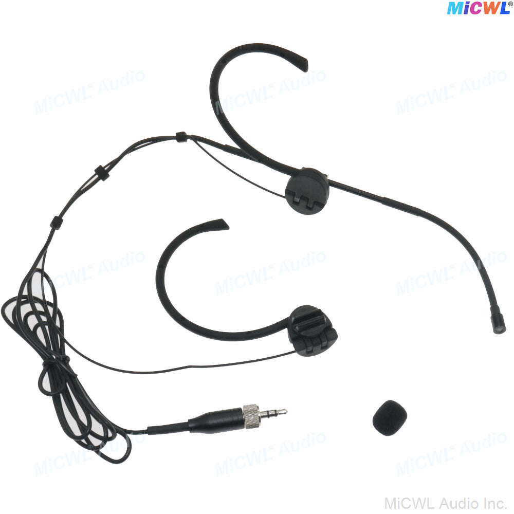 MiCWL Black OM12 Foldable Dual Ear-Hook Headset Microphone for Sennheiser 3.5mm Locking