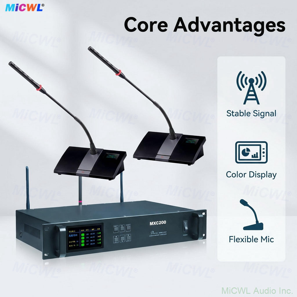 MXC200 30pcs Gooseneck Wireless Digital Conference System with 1 Chairman + 29 Delegates Mics Kits For Government/Company/School
