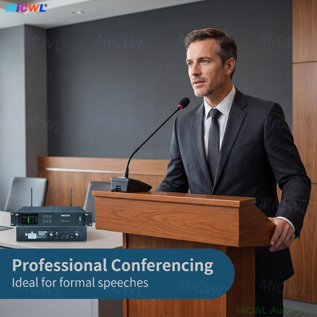 MiCWL MXC200 A103 Rechargeable Digital Wireless Conference System – 16 Gooseneck Mics, 1 Chairman + 15 Delegates