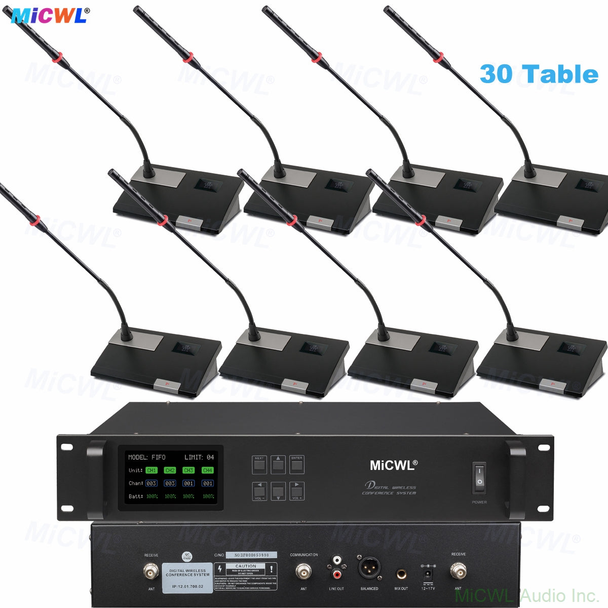 MiCWL A112 Digital Wireless Conference System with 30 Gooseneck Mics – Expandable to 300 Units for Government Corporate Boardroom