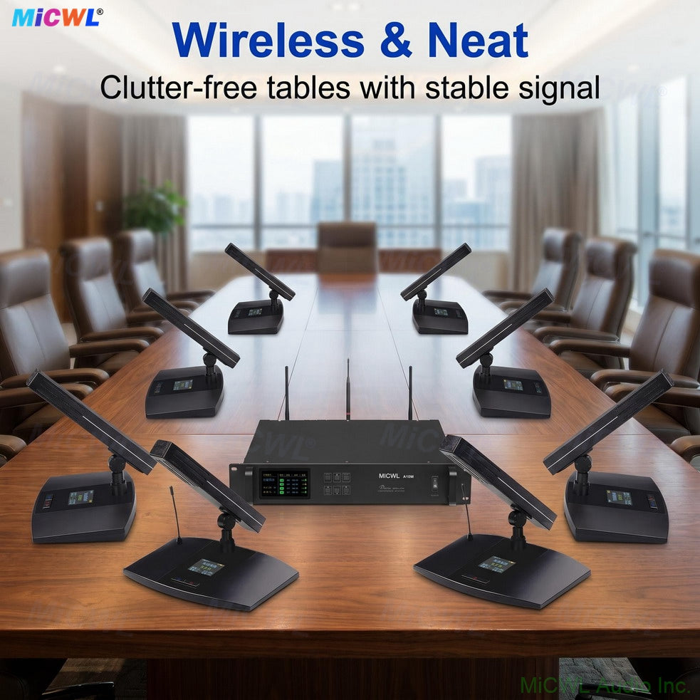 A105 Rechargeable Digital Wireless Conference 25 Microphone System – 25 Square Mics, 1 Chairman + 24 Delegates, MiCWL A10M Series
